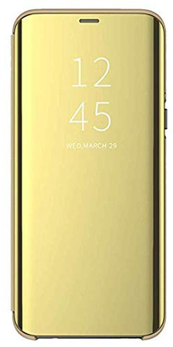 Etui Samsung S10 Miroir Clear View Flip PC 360° Complète Protection Coques avec Fonction Stand Anti-Choc Anti-Rayures Housse pour Smartphone Galaxy S10 2019 6.1 Pouces (Or, Galaxy S10)