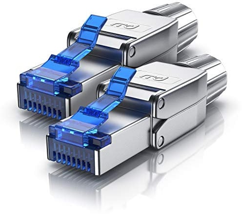 CSL-Computer 2 x Netzwerkstecker, feldkonfektionierbar, RJ45, CAT 6, CAT 7, CAT 8, geschirmt, 40 GBit/s, 2000 MHz, Ethernet, werkzeugloses LAN-Kabel, Crimpverbinder für Netzwerkkabel, Verlegekabel, Si