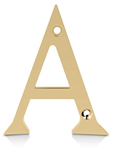 XFORT Polished Brass Front Door Letter A, House Number Suitable for All Door Types including Wooden, uPVC, and Composite.