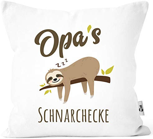 MoonWorks® Kissen-Bezug Spruch Opa's Oma's Mama's Papa's Schnarchecke Faultier Print Kissen-Hülle Deko-Kissen Baumwolle Opa weiß Unisize