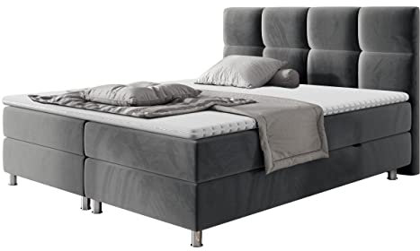 Mirjan24 Boxspringbett Evan mit Zwei Bettkästen, Bonellfederkernmatratzen + Schaumstoff und Topper, Kopfteil gesteppt und gepolstert, Continentalbett, Polsterbett, Ehebett (Fresh 32, 140 x 200 cm)