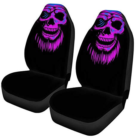 Woisttop, set di 2 coprisedili per auto, stile Halloween, con teschio viola e osso, per auto, adatto per berlina, SUV, camion, accessori per interni