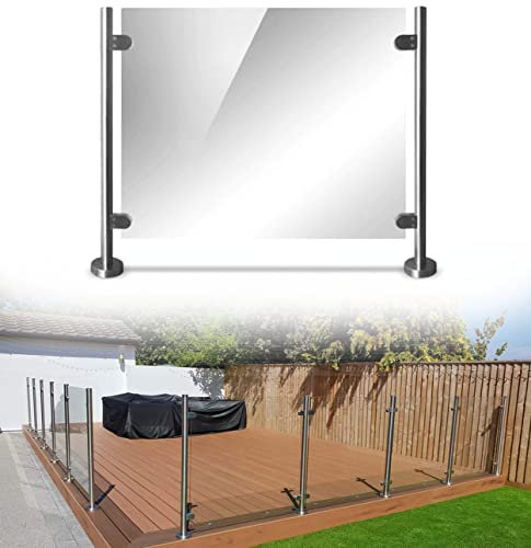Panoroof 10mm Toughened Balustrade Safety Glass Panels, Polished Edges and Dubbed Rounded Corners - Glass, Poles & Clamps (End Pole 2 Clamps Stainless Steel)