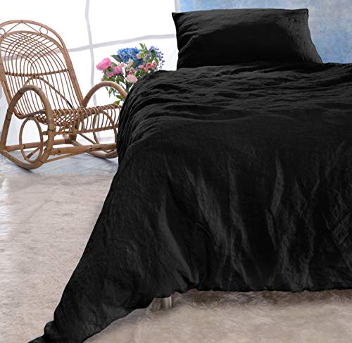 Wohnen & Accessoires Leinen-Bettwäsche Set 135x200cm + 40x80cm schwarz