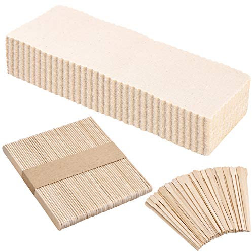 250 Pieces Muslin Wax Strips Sticks Kit, Including 100 Muslin Epilating Strips and 150 Wax Applicator Sticks Wooden Craft Sticks Spatula Small Large for Hair Waxing Body Facial Hair Removal