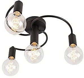 Qazqa - Modern Smarte Deckenleuchte I Deckenlampe I Lampe I Leuchte schwarz inkl. 4-flammig WiFi G95 - Facile I Wohnzimmer I Schlafzimmer - Stahl Rund - LED geeignet E27