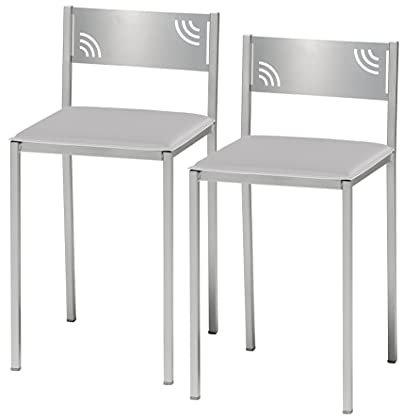 ASTIMESA Dos Taburetes de Cocina con Respaldo bajo en Polipiel Gris, Altura de Asiento 45 cms.