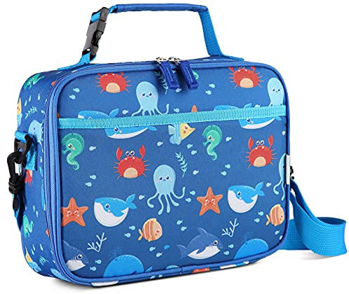 VASCHY Bolsa Almuerzo, Bolsa Termica Porta Alimentos para Niños Bolsa Merienda Infantil para la Escuela con Correa para el Hombro, Animal del Océan