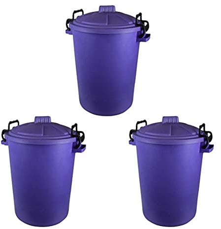 M1SS 50L Litre Heavy Duty Plastic Clip Lock Lid Bin Indoor or Outdoor Rubbish, Dustbin, Trash Can, Waste or Storage of Animal Feed. (3, Purple)