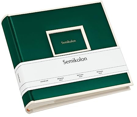 Semikolon 364068 200 Pockets Album - 23 x 22,3 cm - 100 Seiten cremefarben, für 200x 10x15 Fotos - forest grün