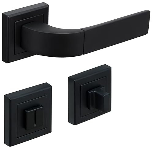 ALSTEN TECH SPH Türgriff Drückergarnitur Türklinke Türbeschlag BB PZ WC Schwarz Matt für Zimmertüren Innentüren (WC - Badezimmer)