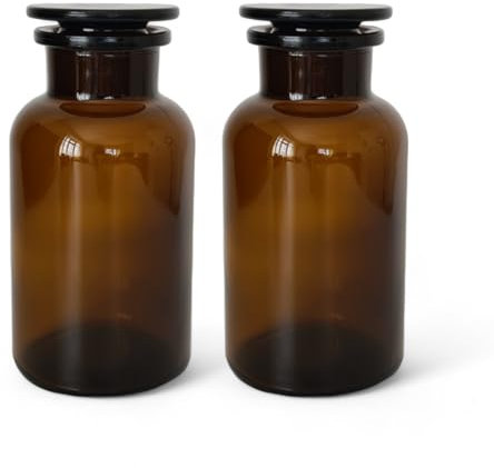 Avalon Cosmetic Packaging 500ml Amber Brown Glass Apothecary Jar with Ground Glass Stopper - Premium Storage for Essential Oils, Herbs, Spices, and More - Pack of 2