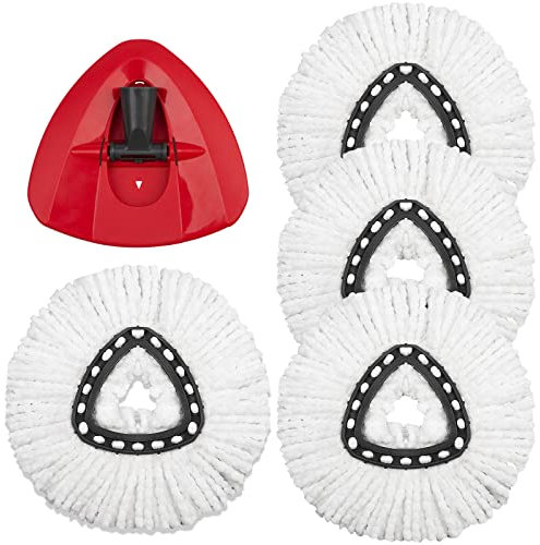 Confezione da 4 testine di ricambio per mocio rotante, include 1 base rotante, ricarica per mocio EasyWring, compatibile con testa di ricambio per mocio o cedro, in microfibra per la pulizia del