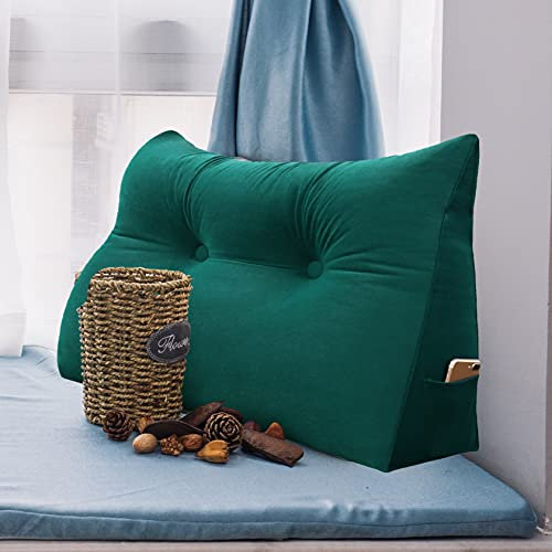 Johnear Rückenkissen Bett Keilkissen Sofa Rückenlehne Lesekissen, Lehnenkissen Dreieckige Kopfkissen Lendenkissen mit abnehmbarem Samt Bezug (Türkis, 80cm