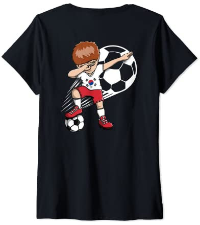 Damen Dabbing Soccer Boy - Südkorea Jersey Korean Football Fans T-Shirt mit V-Ausschnitt
