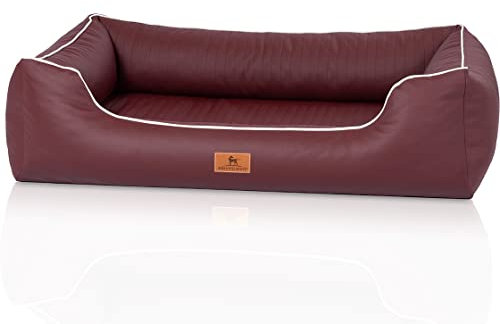 Knuffelwuff orthopädisches Hundebett aus Kunstleder Lovelock XL 105 x 75cm Weinrot - Abnehmbarer Bezug - leicht zu reinigen - für große, mittelgroße und kleine Hunde