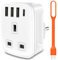 Travel Adapter UK to European Plug Adapter with USB C, Grounded EU 4 USB Charger Europe Power Plug Adaptor for Germany France Spain Italy Poland Greece Iceland Turkey Netherlands and More (Type E/F)