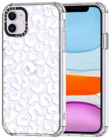 MOSNOVO Case for iPhone 11, [Buffertech 6.6ft Military-Grade Drop Protection] [Anti Peel Off Tech] Clear TPU Bumper Phone Case Cover Design - White Leopard Print