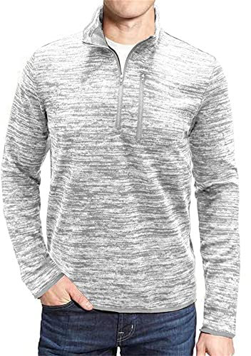 Sportshirt Herren Hoher Kragen Halber Reißverschluss Casual Shirt Herren Mode Taschen-Dekoration Longsleeve Shirt Herren Outdoor Jogging Einfarbig Shirt Herren D-Light Grey S