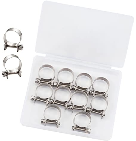 LEONTOOL 10pcs Stainless Steel Mini Fuel Line Pipe Hose Clamp Clip 15-17mm Fuel Injection Line Style Hose Clamp Adjustable Pipe Hose Clip Tube Clamps for Diesel Petrol Pipe (9/16 - 11/16 Dia)