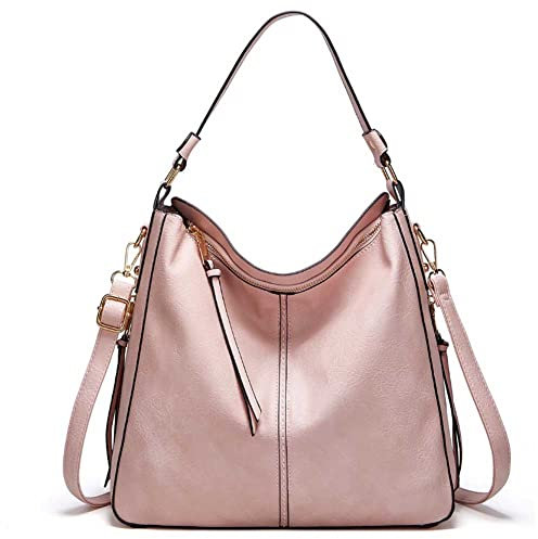 ELMAIN Damen-Umhängetasche, Lederhandtaschen, großes Fassungsvermögen, Vintage-Griff, lässige Tragetasche, Schultertasche, rosa