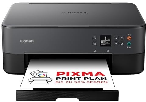 Canon PIXMA TS5350i Multifunktionsdrucker 3in1 (Tintenstrahl,Drucken, Kopieren, Scannen, A4, 3,7 cm OLED, WLAN, Duplexdruck, 2 Papierzuführungen, kompatibel mit Pixma Print Plan ABO) Schwarz