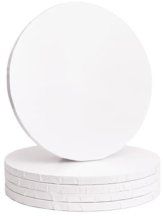 The Baked Studio - 5 Stück – DRUM 12mm dicke, runde, weiß glänzende Kuchenbretter (12 Zoll, weiß glänzend)