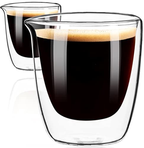 ParaCity Espressotassen 2er Set, 80ml Doppelwandige Gläser, Espresso Gläser mit Ausgießer, Latte Macchiato Gläser aus Borosilikatglas, Kleine Kaffeegläser für Espressomaschinen