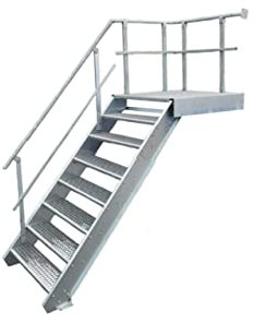 Podesttreppe / 7 Stufen + Podest Stahltreppe mit Geländer Links/Stufenbreite 100cm / Geschosshöhe 120-160cm
