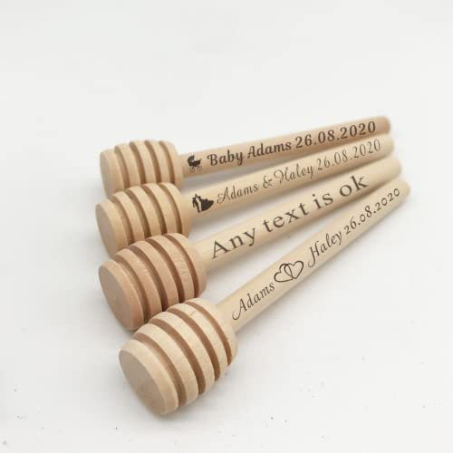 Mini cucchiaio da miele personalizzato, cucchiaio da miele personalizzato, pettini per matrimoni, feste, bagno e battesimo, utensili da dessert, cucchiai in legno, logo (100 p, 10 cm/3,9 pollici)
