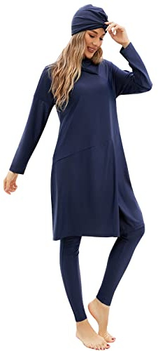 IBTOM CASTLE Bescheidener muslimischer Badeanzug für Frauen, langärmelig, volle Abdeckung, Badeanzug, Sportshirt, Hose, islamische Hijab, Bademode, 3-teiliges Set, Lady Rash Guard, arabisch, Burkini