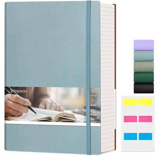 EMSHOI Taccuino a righe da 400 pagine, formato A4, 100 g/m², con copertina morbida, extra large, in pelle vegana, per donne e uomini, lavoro, scuola, ufficio, scrittura, 21,5 x 27,9 cm, grigio blu
