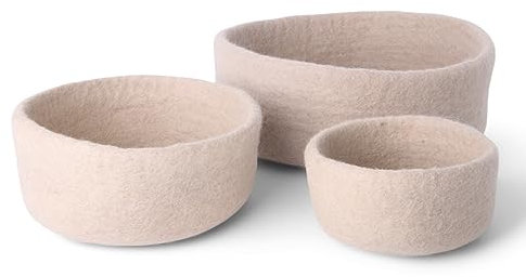 Én Gry & Sif Filzschalen im Scandi-Stil | hand-made, fair-trade, Osterkorb, Frühstückskorb, Organizer aus Filz I 3er Set, elfenbein