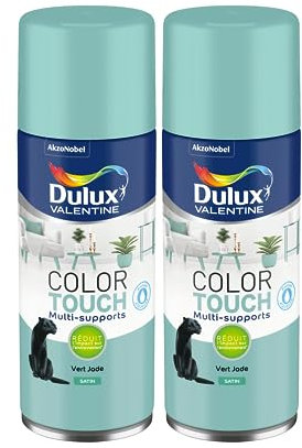 Dulux Valentine Peinture Intérieure et Extérieure Aérosol Color Touch - Satin Vert Jade 400 ml - Lot de 2