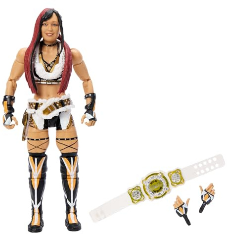 Mattel WWE Elite-Actionfigur und Zubehörteile, ca. 15 cm große Iyo Sky-Sammelfigur mit 25 Bewegungspunkten, lebensechtem Aussehen und austauschbaren Händen HTX23