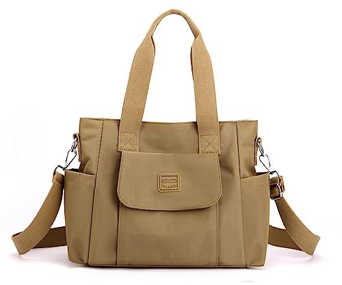 YANAIER Damen Handtasche Umhängetasche Multi Fach Shopper Schultertasche Wasserdicht Nylon Henkeltasche für Reisen Schule Arbeit khaki