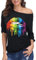 ELFIN Damen T-Shirt 80er Jahre Party-Shirts Sexy Lippen Drucken One-Shoulder-Shirt Kurzarm Sommer Oberteil Casual Bluse Tops, Schwarz-Lippen, M