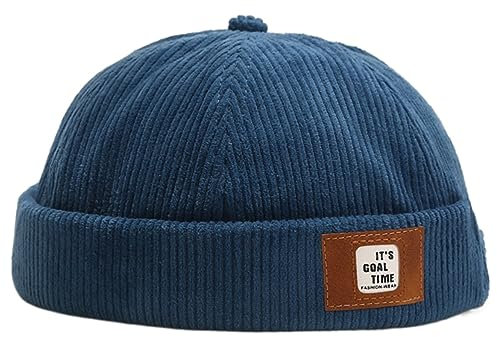 DURINM Cotone Cappellino da Portuale Uomo Retro Cotone Docker Hat Cappello Senza Visiera Berretto da Portuale Uomo Donna Berretto Docker Regolabile Cuffed Brimless Hat (Pavone Blu-1)