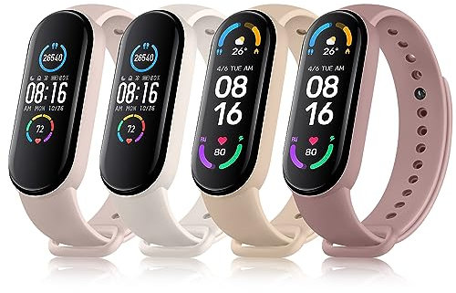 Mugust Correa para Xiaomi Mi Band 6 Xiaomi Mi Band 5 Mujer Hombre,4Pack Correas Silicona Coloridos Pulseras de Repuesto para Mi Band 5/Mi Band 6/Amazfit Band 5(Rosa/Starlight/Marrón/Humo morado)