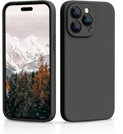 CALOOP Slim-Fit for iPhone 14 Pro Max Case,Sturdy Shockproof Hard Frame Cover with Anti-Scratch Microfiber Lining,Skin Soft Liquid Silicone,Full Protection for Screen and Camera Lens(Space Gray)