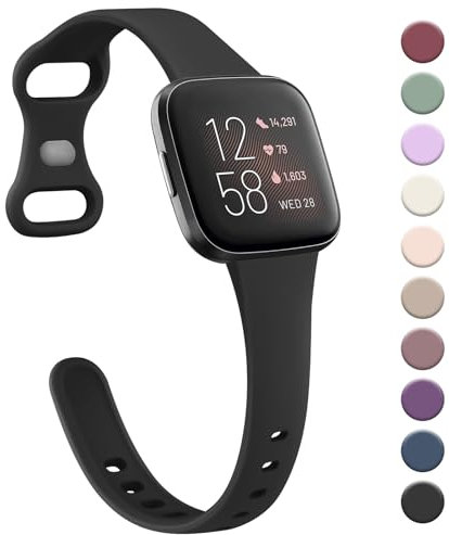 Oumida für Fitbit Versa 2 Armband/Fitbit Versa Lite Armband für Damen Herren, Silikon Armbänder, Strapazierfähiges Schlankes Uhrenarmband Sport Ersatzarmband für Fitbit Versa Armband, Schwarz