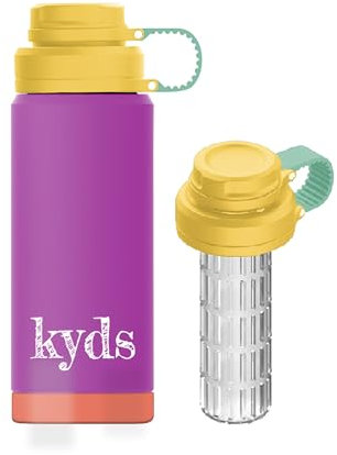 kyds® Trinkflasche Kinder, Thermo Edelstahl Wasserflasche, 500ml, Auslaufsicher, mit Trinkhalm, Kohlensäure geeignet, BPA-frei, spülmaschinenfest, Trinkflasche für Schule Sport