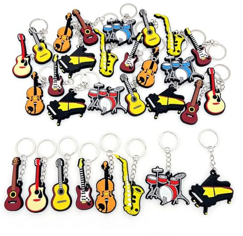JZK 30x Musikinstrument Schlüsselanhänger für musikalische Gastgeschenke Souvenirs Partydekorationen zum Thema Musik Werbegeschenke, Ukulele E-Gitarre Violine Klavier Saxophon Schlagzeug