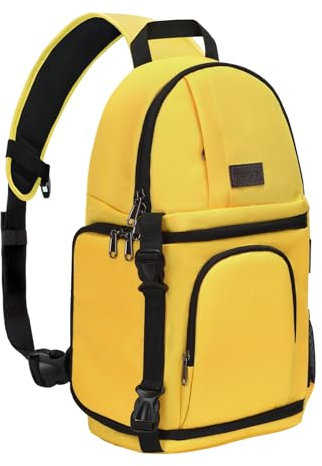 MOSISO Camera Sling Bag, DSLR/SLR/Mirrorless Camera Backpack Case Shockproof Photography Backpack with Tripod Holder & Removable Modular Inserts Compatible with Canon/Nikon/Sony/Fuji, Yellow