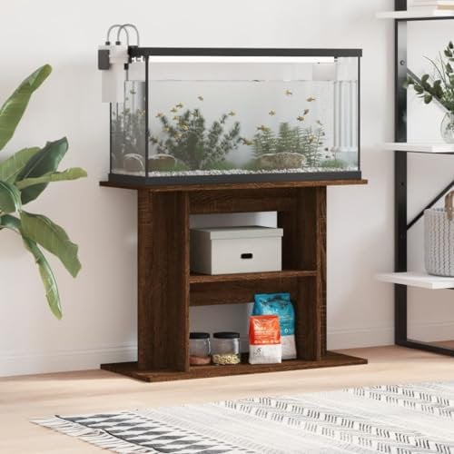 IKAYAA Aquarium Unterschrank Aquariumständer Aquariumregal Aquariumschrank Braune Eiche 80 x 35 x 60 cm Aquarium Stand Aquarium Tisch Aquarium Schrank Unterschrank Holzwerkstoff