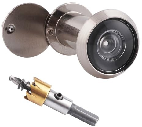 Tahikem Door Viewer Peephole, Door Viewers with 0.63inch/16mm Drill Bit Kit, Fits 1-3/8 To 2-1/4 Front Door, 200 Degree Wide Angle Peep Eye Hole, Anti Peeping Reverse Privacy Covers - Brushed Nickel