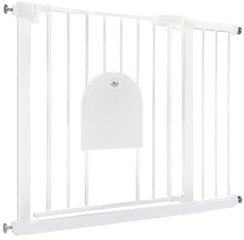 NAIZY Türschutzgitter 95-105 cm breit Treppenschutzgitter N Stop Safety Gate mit Ohne Bohren und Metall Gitter Erweiterbar mit separater Verlängerung - Weiß