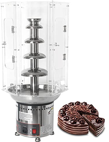 Generic Chocolate Fountain Machine with Clear Acrylic Cover - 4/5/6/7 Tiers Stainless Steel Fondue Set for Party Wedding Buffet Equipment