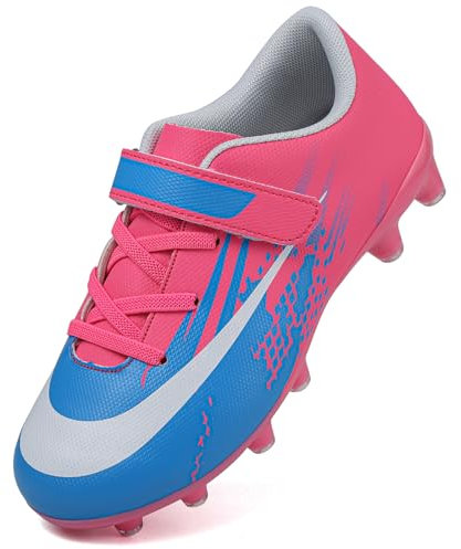Dhinash Scarpe da Calcio per Bambini e Ragazzi Tacchetti Scarpe da Calcetto Ragazze Scarpe da Allenamento Outdoor Scarpe Sportive Bambino Rosa Blu Taglia 39