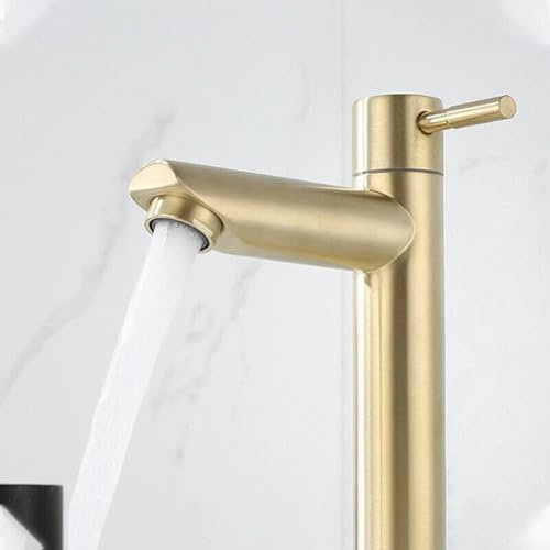 Grifo de lavabo dorado con desagüe, de acero inoxidable 304, grifo de lavabo para el hogar, vintage, oro cepillado (182 x 120 mm)